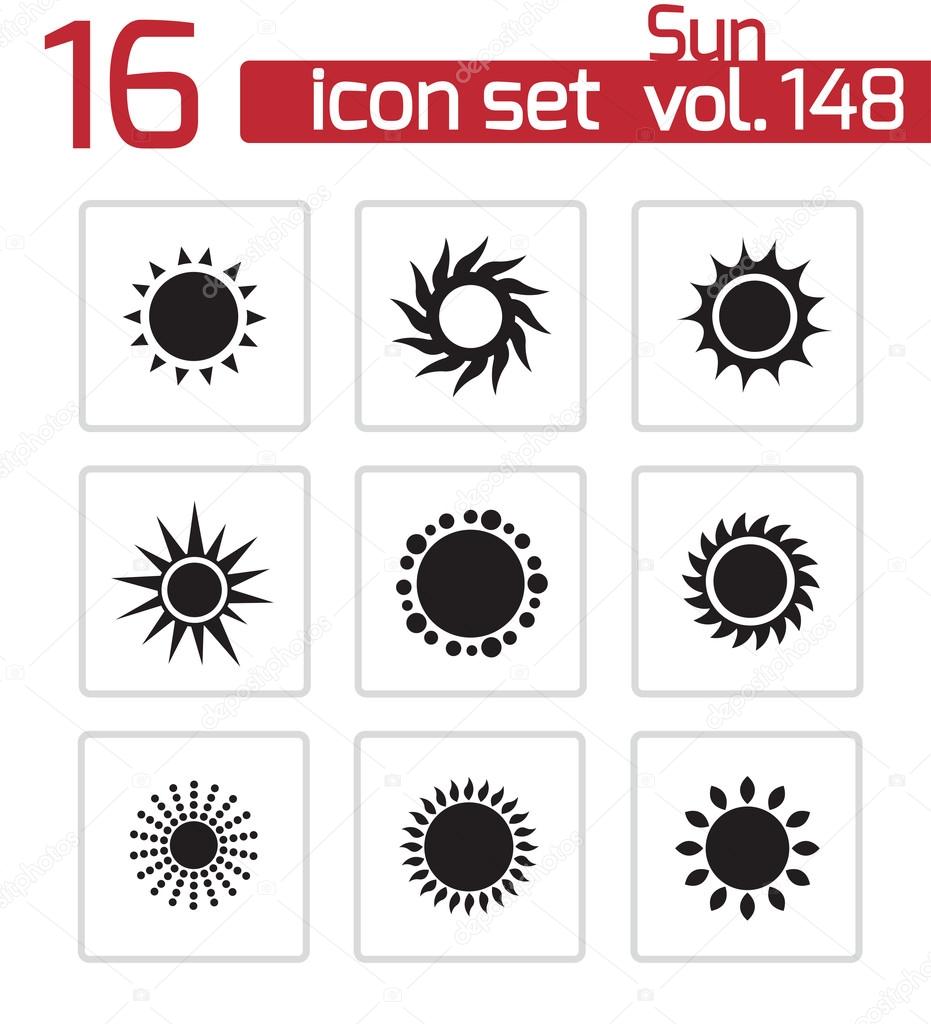 Vector black sun icons set