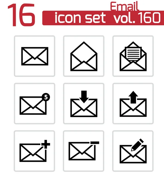 Vector negro iconos de correo electrónico conjunto — Archivo Imágenes Vectoriales