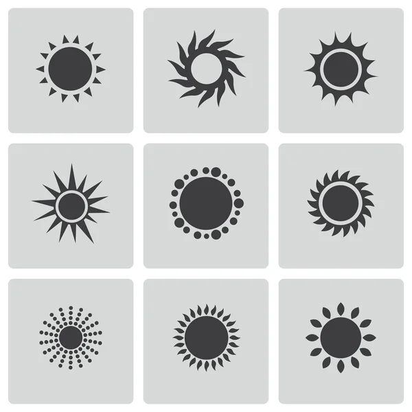 Vector black sun icons set — Stock Vector