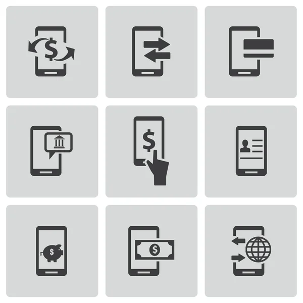 Vector black mobile banking icons set — Stock Vector
