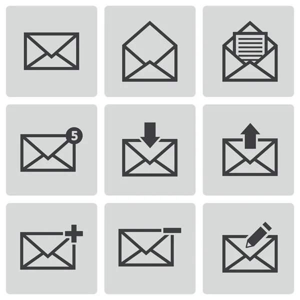 Vector black email icons set — Stock Vector