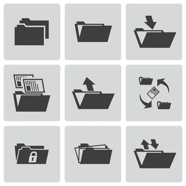 Vector black folder icons set — Stock Vector