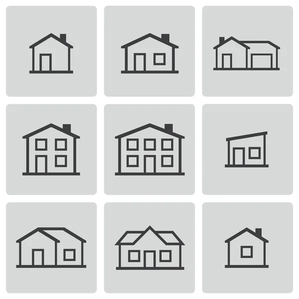 Vector zwarte huizen icons set — Stockvector