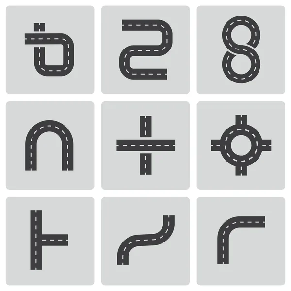 Vector negro camino elementos iconos conjunto — Archivo Imágenes Vectoriales