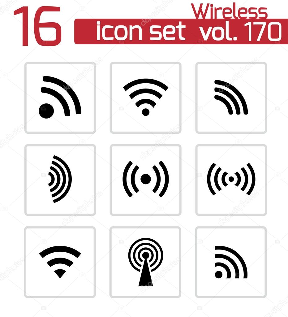 Vector black wireless icons set