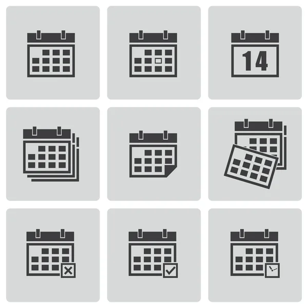 Vector black calendar icons set — Stock Vector