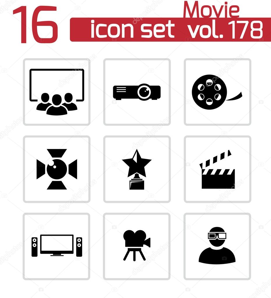 Vector black movie icons set
