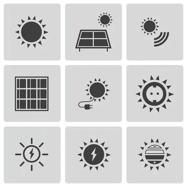 Vector zwarte zonne-energie pictogrammen instellen Vectorbeelden