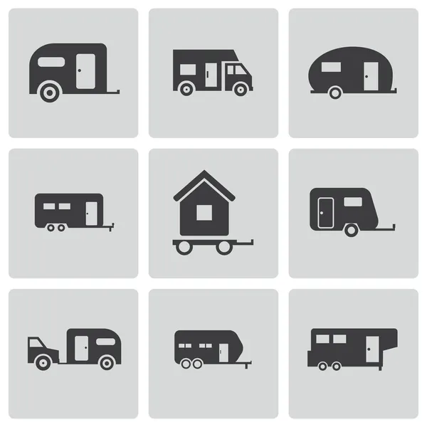 Vector zwarte aanhangwagen icons set — Stockvector