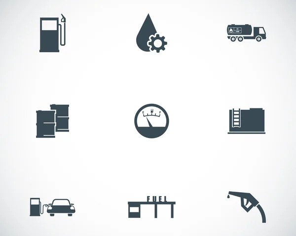 Vector black gas station icons set — Stock Vector