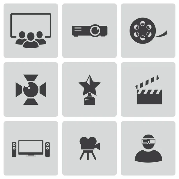 Vector black movie icons set — Stock Vector