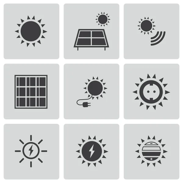 Conjunto de iconos de energía solar negra vectorial — Vector de stock