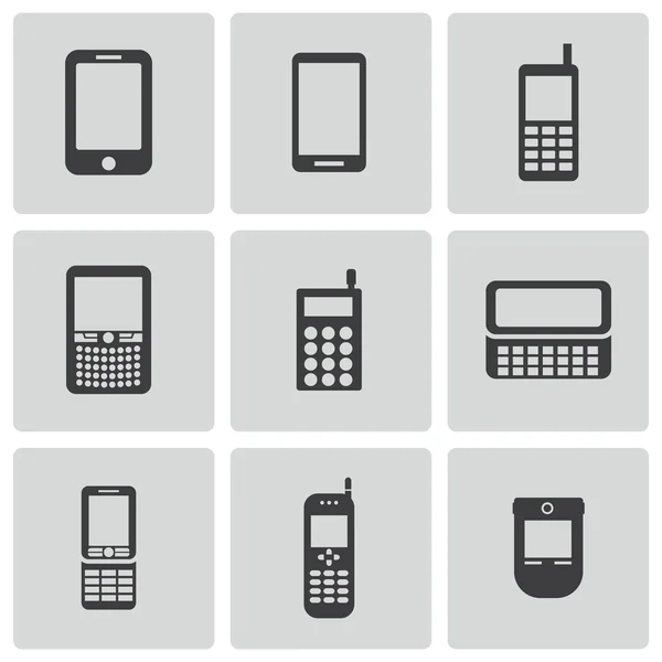 Vector black mobile phone icons set — Stock Vector