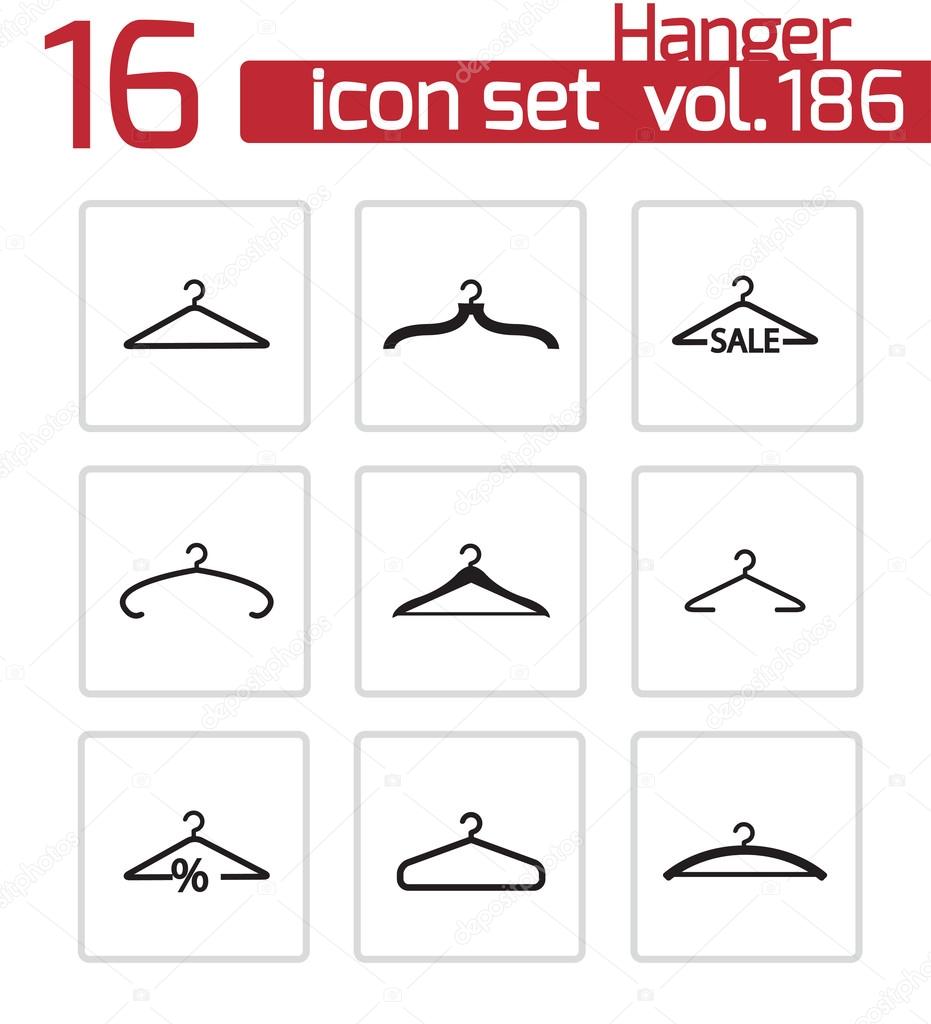 Vector black hanger icons set white background