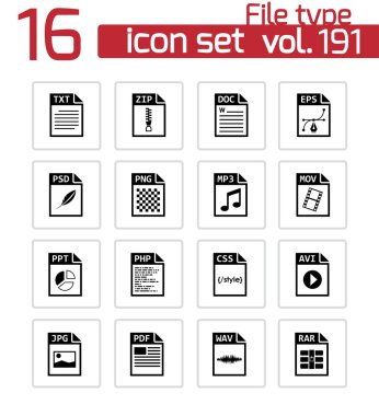 Vektör siyah dosya türü Icons set