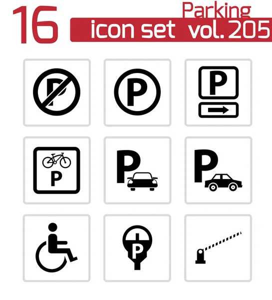 Conjunto de iconos de estacionamiento negro vectorial — Vector de stock
