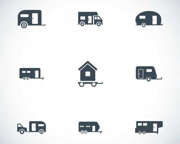 Vector zwarte aanhangwagen icons set — Stockvector