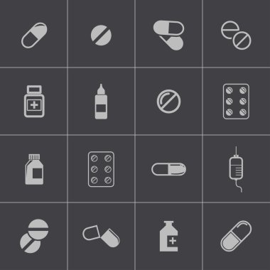 siyah vektör hapları Icon set