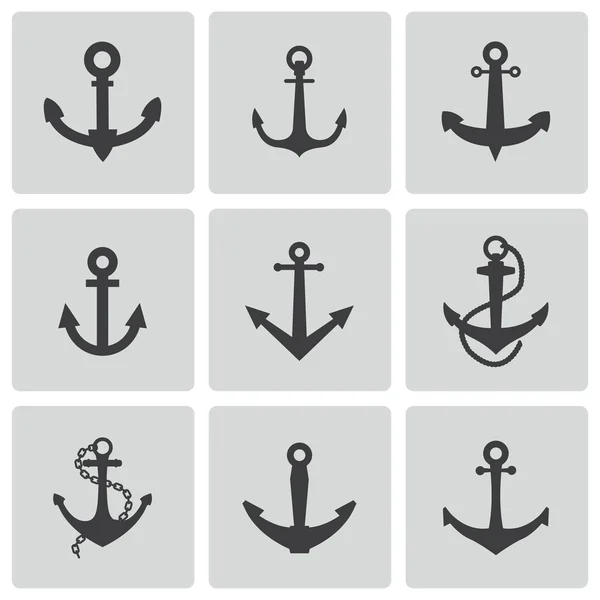 Vector black anchor icons set — Stock Vector