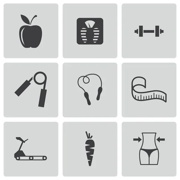 Vector black dieet icons set — Stockvector