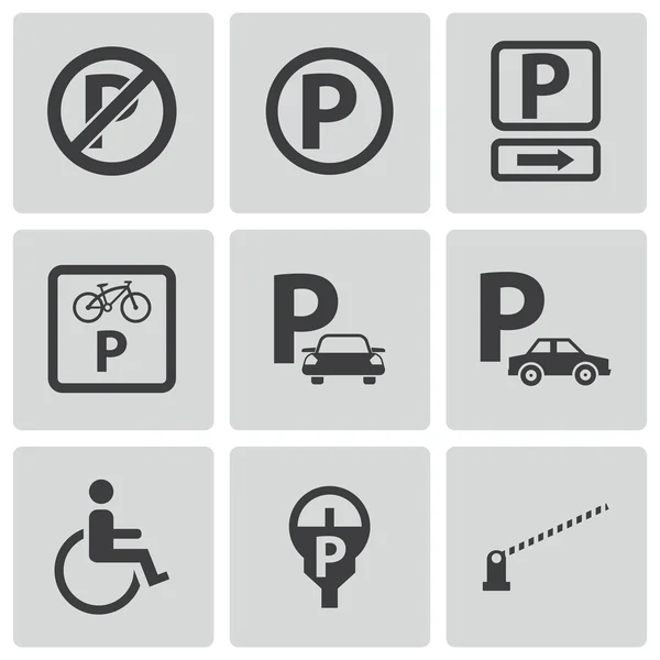 Conjunto de iconos de estacionamiento negro vectorial — Archivo Imágenes Vectoriales