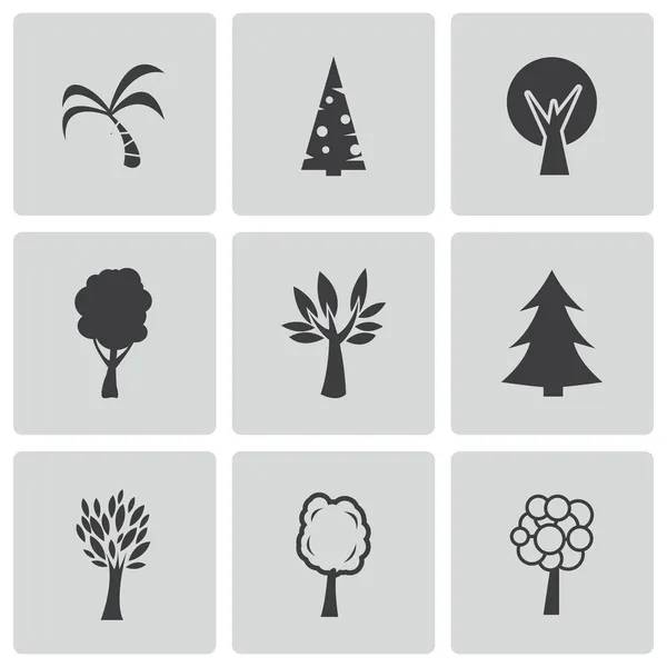 Ensemble d'icônes d'arbres noirs vectoriels — Image vectorielle