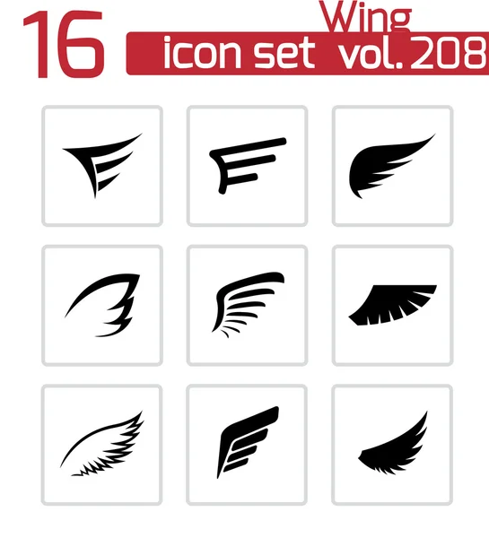 Vector black wing icons set — Stock Vector