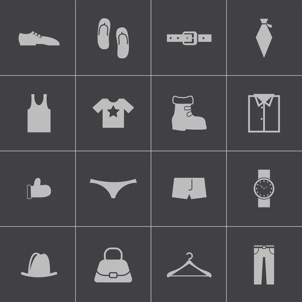 Vector negro conjunto de iconos de ropa — Vector de stock