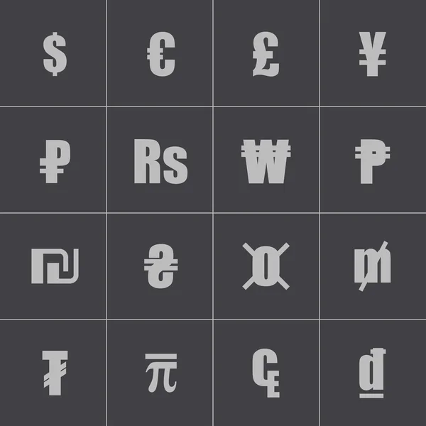 Ensemble de symboles vectoriels de monnaie noire — Image vectorielle
