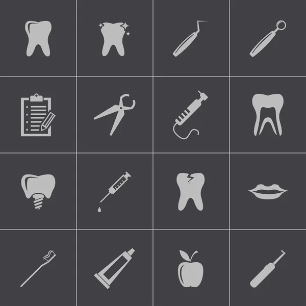 Conjunto de ícones dentários pretos vetores — Vetor de Stock