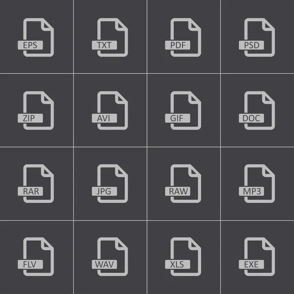 Vector black file format icons set — Stock Vector