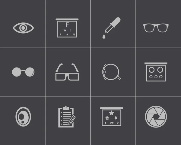 Vector black optometry icons set — Stock Vector