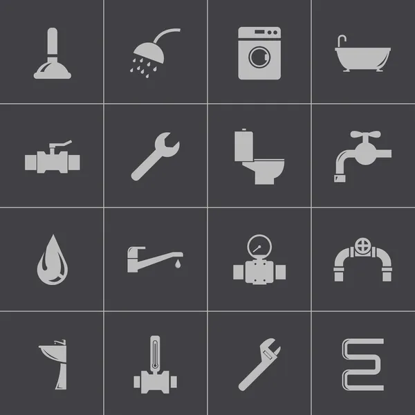 Vector black plumbing icons set — Stock Illustration Vector black plumbing icons set Vector Graphics