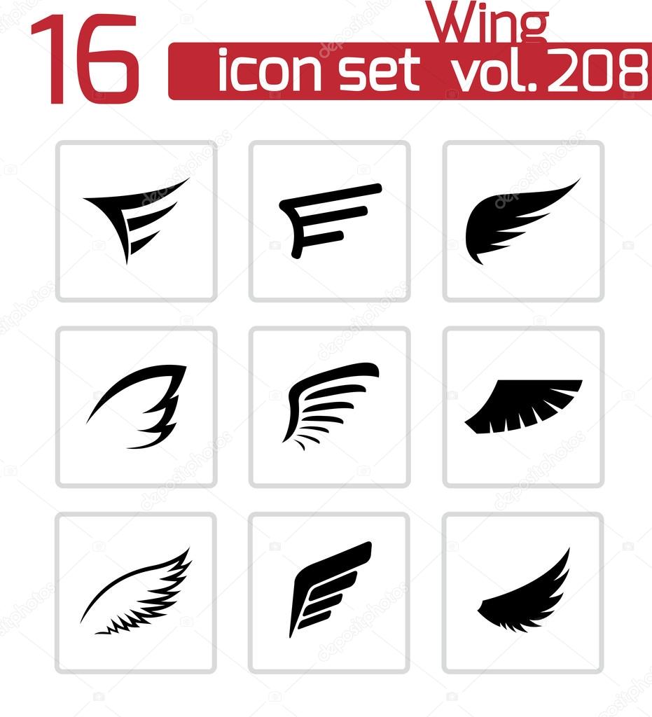 Vector black wing icons set