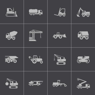 siyah vektör inşaat nakliye Icons set