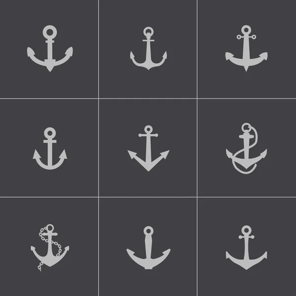 Vector black anchor icons set — Stock Vector