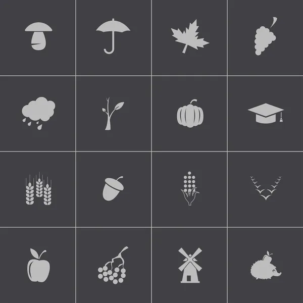 Vector zwarte herfst icons set — Stockvector