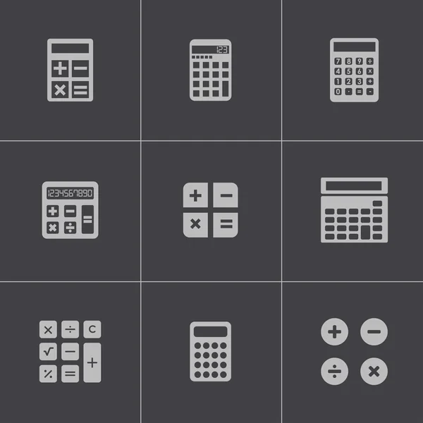 Vector zwarte rekenmachine icons set — Stockvector