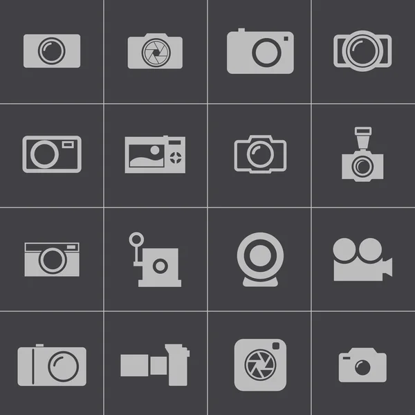 Conjunto de iconos de cámara negra vectorial — Vector de stock