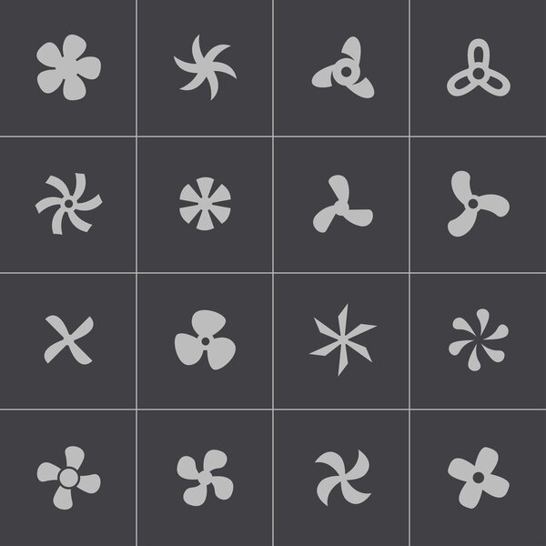 Vector black fans and propellers icons set