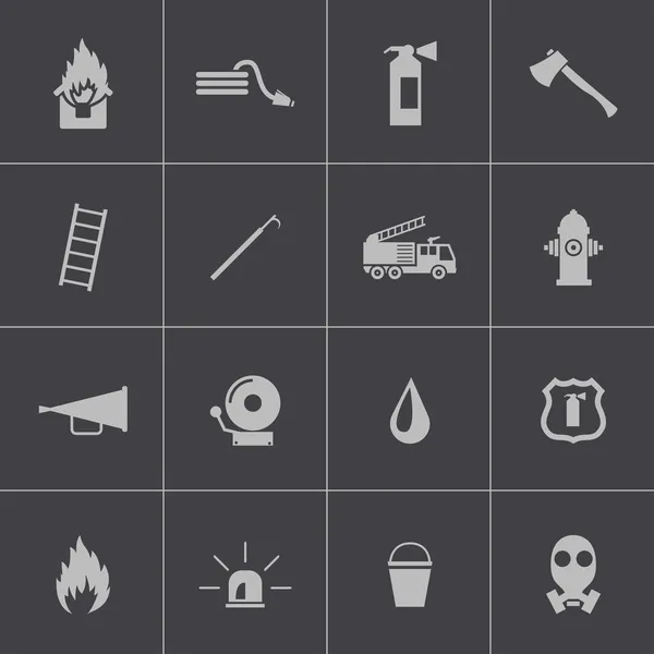 Vector black firefighter icons set — Stock Vector