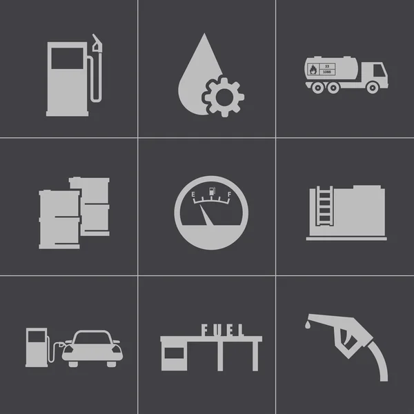 Vector black gas station icons set — Stock Vector