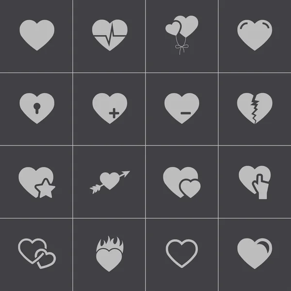 Vector corazones negros iconos conjunto — Vector de stock