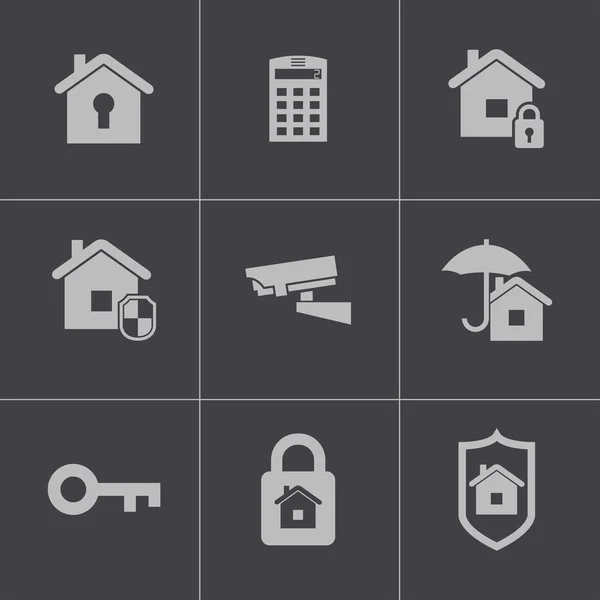 Vector black home security icons set — Stock Vector