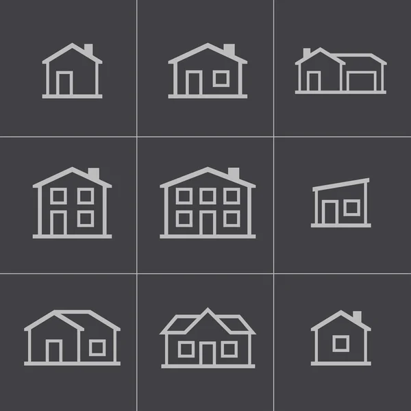 Vector negro casas iconos conjunto — Archivo Imágenes Vectoriales