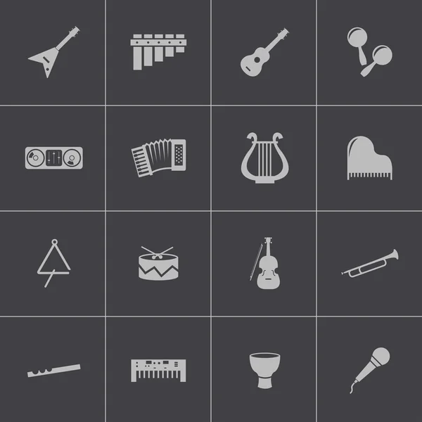 Vector black music instruments icons set — Stock Vector