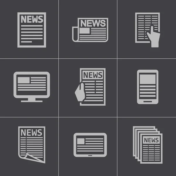 Set di icone del giornale nero vettoriale — Vettoriale Stock