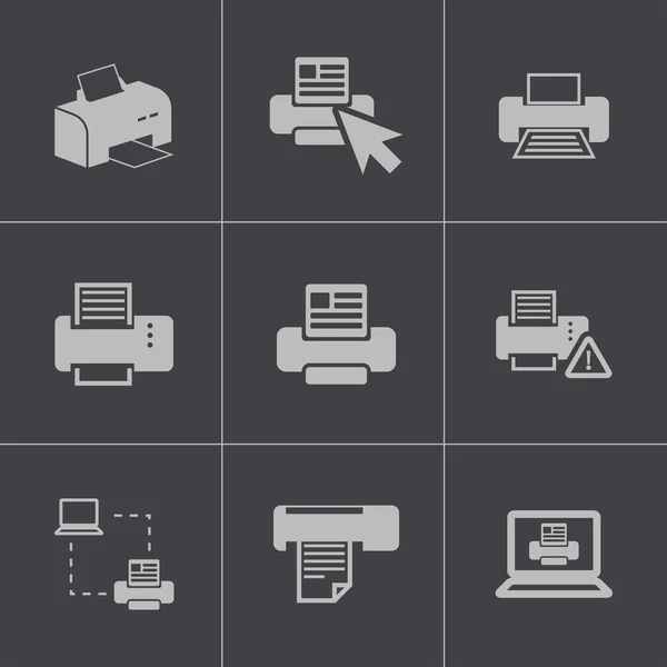 Vector balck printer icons set — Stock Vector