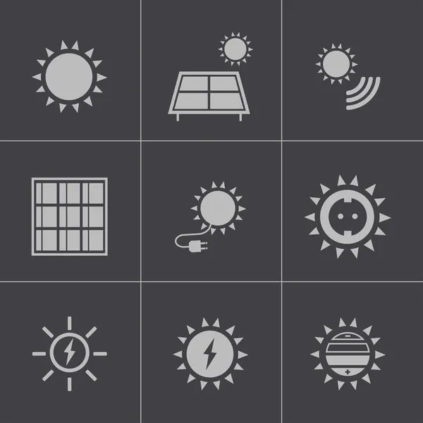 Conjunto de iconos de energía solar negra vectorial — Vector de stock