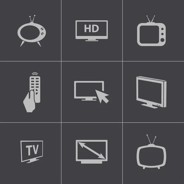 Conjunto de iconos de TV Vector negro — Archivo Imágenes Vectoriales